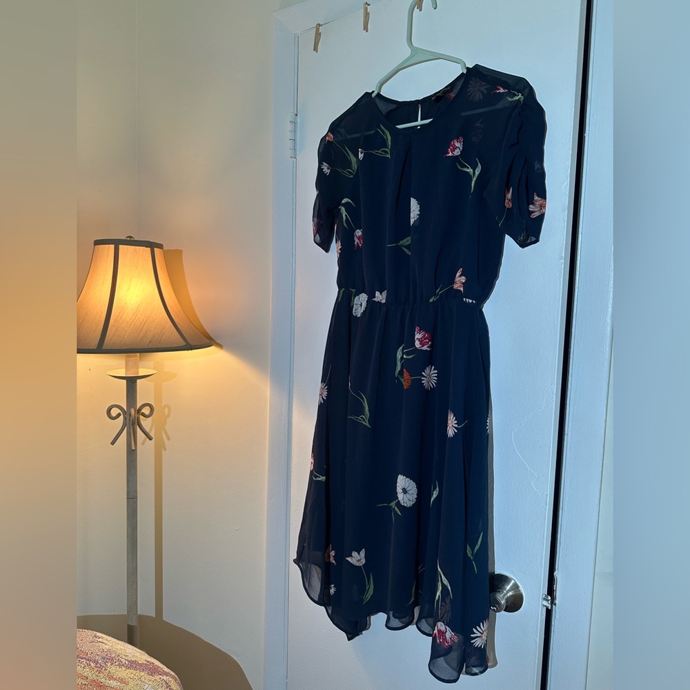 Banana Republic Navy Floral Midi Dress